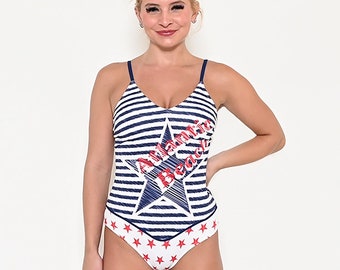 Red/White & Blue Stripe one piece swimsuit