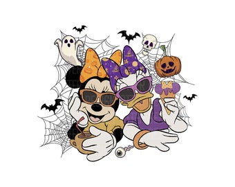 Retro Minnie and Daisy Halloween Png, Minnie Halloween Png, Daisy Halloween Png, Besties Halloween Png, Trick Or Treat Png, Spooky Vibes Png