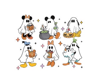 Mouse And Friends Ghost Halloween Png, Halloween Costume Png, Trick Or Treat Png, Spooky Vibes Svg, Halloween Sublimation, Pumpkin Png