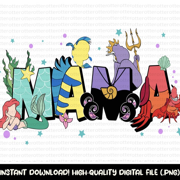 Mermaid Mama Png, Mermaid Mama Svg, Mermaid Png Svg, Ariel Svg, Ariel Png, Princess Mama Png Svg, Digital File, Instant Download