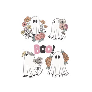 Retro Floral Ghosts Png, Cute Halloween Ghosts Png, Vintage Ghost Png, Ghosts with Flowers PNG, Spooky Season PNG,Boujee ghost, Spooky Vibe