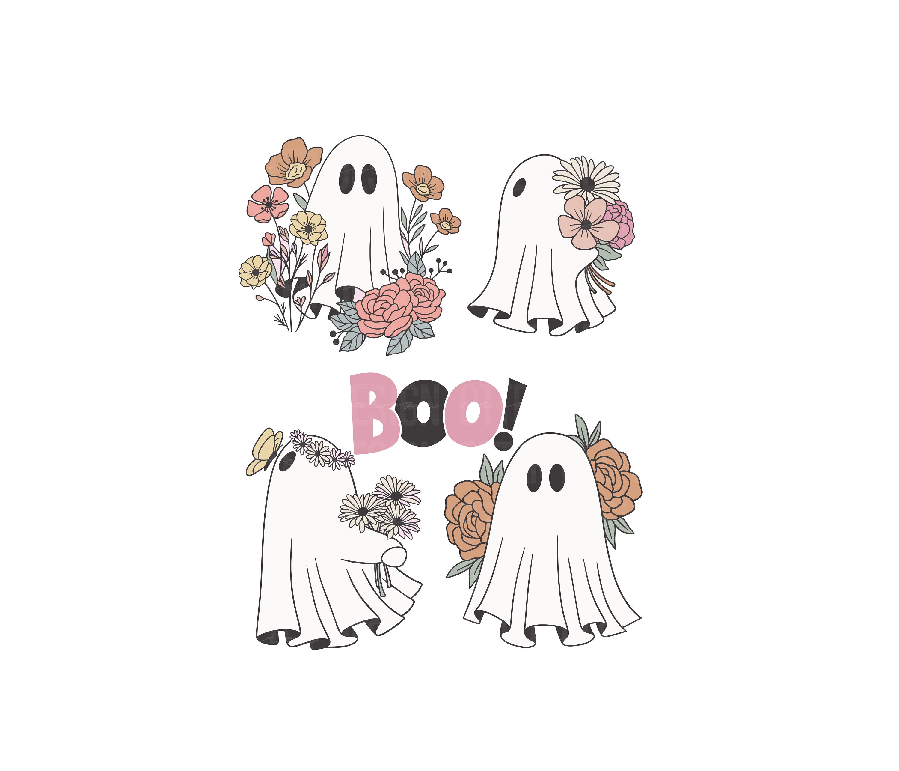 Retro Floral Ghosts Png, Cute Halloween Ghosts Png, Vintage Ghost Png ...