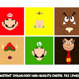 Super Mario Bundle Svg, Mario Charachters Faces Svg, Mario Charachters Faces Png, Cricut Mario faces Svg, Digital Files, Mario silhouette