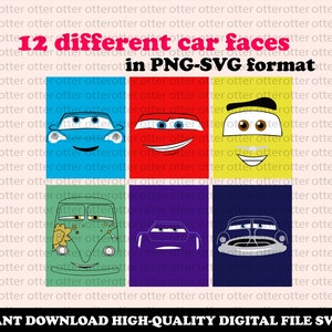 Coches Cara Svg, Coches Png, Coches Cara Svg, Rayo McQueen Svg, Diseño de Sublimación de Coches Png, Paquete Svg de Coches, Archivo Digital, Descarga Instantánea