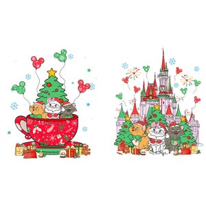 Dubbelzijdig kerstaristokatten Png, Kerstverlichting Svg, Marie Svg, Kerstmis Marie, kerstkat png, Marie Shirt Svg, schattige kat png