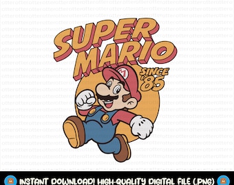 Super Mario Since 85 Retro Png, Super Mario clipart, Printable Mario Png, Digital Mario, Super Mario Design Png, Super Mario Svg