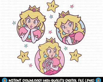 Princesa Peach Svg , Princesa Peach Png, Diseño para camisa, Super Mario SVG, Mario digital, Super Mario Design Png, Super Mario Svg
