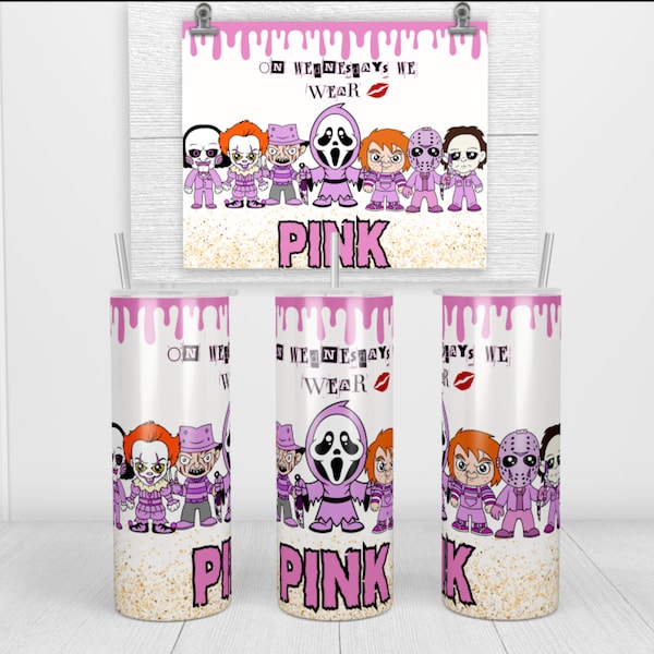 GhostFace and Friends Mean Girls Tumbler Wrap, Mean Girls, On Wednesday we Wear Pink, Digital Download, 20oz Straight Skinny Tumbler Wrap