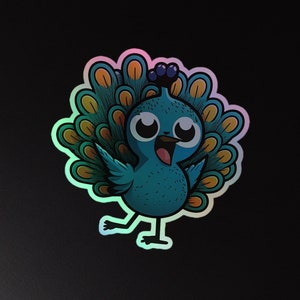 Etiqueta engomada olográfica del Palo-E-Figura/Animal del pavo real, disponible en 3 tamaños