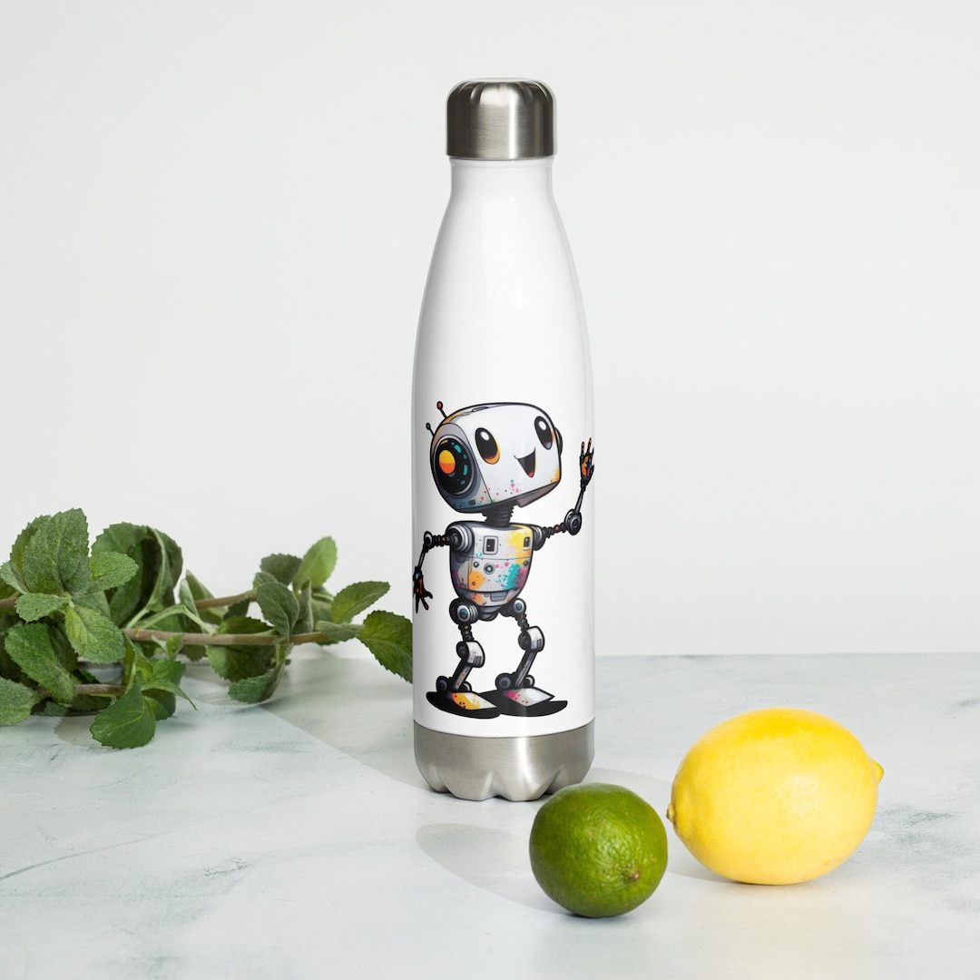 Robot Water Bottle | Stainless Steel, Available in White & Black - Etsy