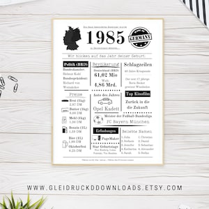 1985| Cadeau du 40e anniversaire | Journal d'anniversaire | À l'époque | C'était quoi 1985 ? | Année de naissance | Cadeau de dernière minute à imprimer immédiatement