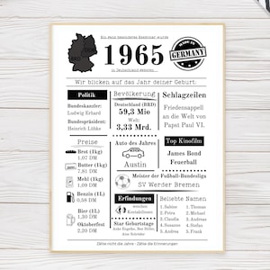 1965 | Cadeau du 60e anniversaire | Journal d'anniversaire | Cadeau d'anniversaire 1965 | Année de naissance 1965|Cadeau de dernière minute à imprimer immédiatement