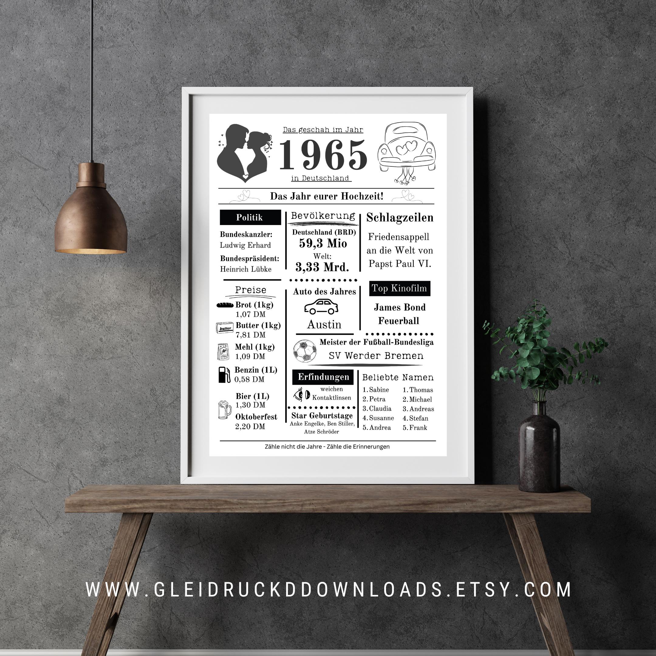 Words 'n' Wishes Glückwunschkarte Zum 60. Hochzeitstag (1965) - Moderne Karte Mit Prägung & Fakten, Inkl. Umschlag