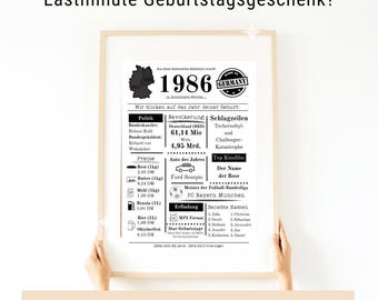 1986 | 40th Birthday Gift | Birthday Newspaper | Birthday Present 1986 | Year of Birth 1986 | Last-Minute Gift | Print Instantly