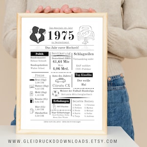 Cadeau voor 50e huwelijksverjaardag| Gouden bruiloft 1975 | 50 jaar huwelijk| Huwelijksceremonie 1975| Direct printen| Last minute cadeau om meteen uit te printen