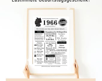 1966 | 60th Birthday Gift | Birthday Newspaper | Birthday Present 1966 | Year of Birth 1966 | Last-Minute Gift | Print Instantly