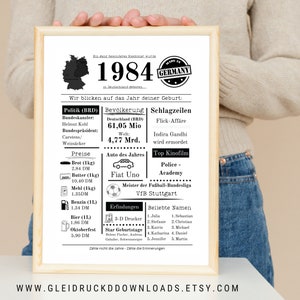 1984 | Regalo per il 41esimo compleanno | Giornale di compleanno | Cos'era il 1984? | Anno di nascita 1984 |. Regalo last minute da stampare subito |
