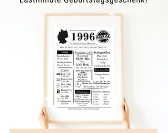 1996 | 30th Birthday Gift | Birthday Newspaper | Birthday Present 1996 | Year of Birth 1996 | Last-Minute Gift | Print Instantly