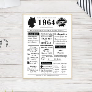 1964 | 61. Geburtstag Geschenk | Geburtstagszeitung | Geburtstagsgeschenk 1964 | Geburtsjahr 1964|Lastminute Geschenk zum sofort ausdrucken