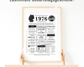 1976 | 50. Geburtstag Geschenk | Geburtstagszeitung | Geburtstagsgeschenk 1976 | Geburtsjahr 1976 |Lastminute Geschenk | sofort ausdrucken