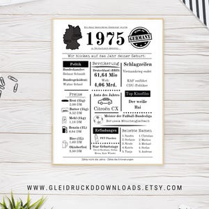 1975 | 50. Geburtstag Geschenk | Geburtstagszeitung | Geburtstagsgeschenk 1975 | Geburtsjahr 1975 |Lastminute Geschenk zum sofort ausdrucken