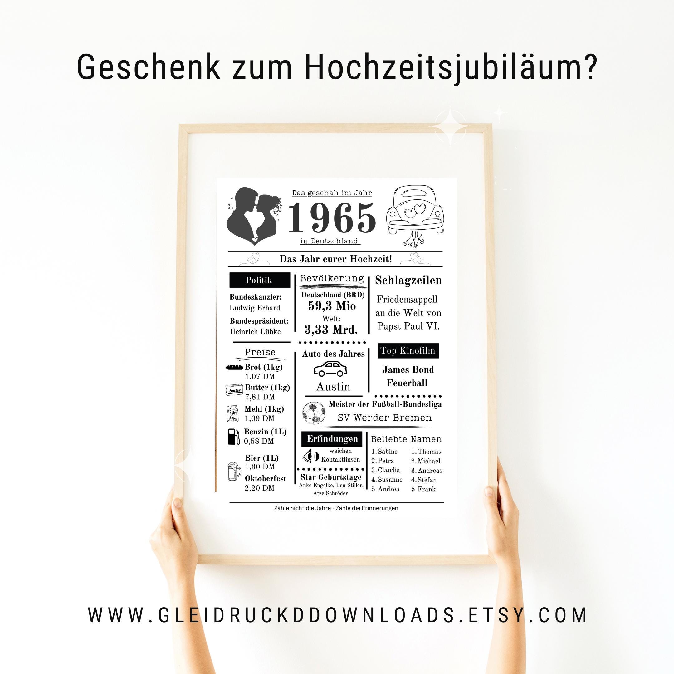 Words 'n' Wishes Glückwunschkarte Zum 60. Hochzeitstag (1965) - Moderne Karte Mit Prägung & Fakten, Inkl. Umschlag