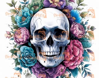 Floral Skull Sublimation |  72 dpi JPEG  | Transparent PNG | 4500 x 5400 pixels | Digital Download
