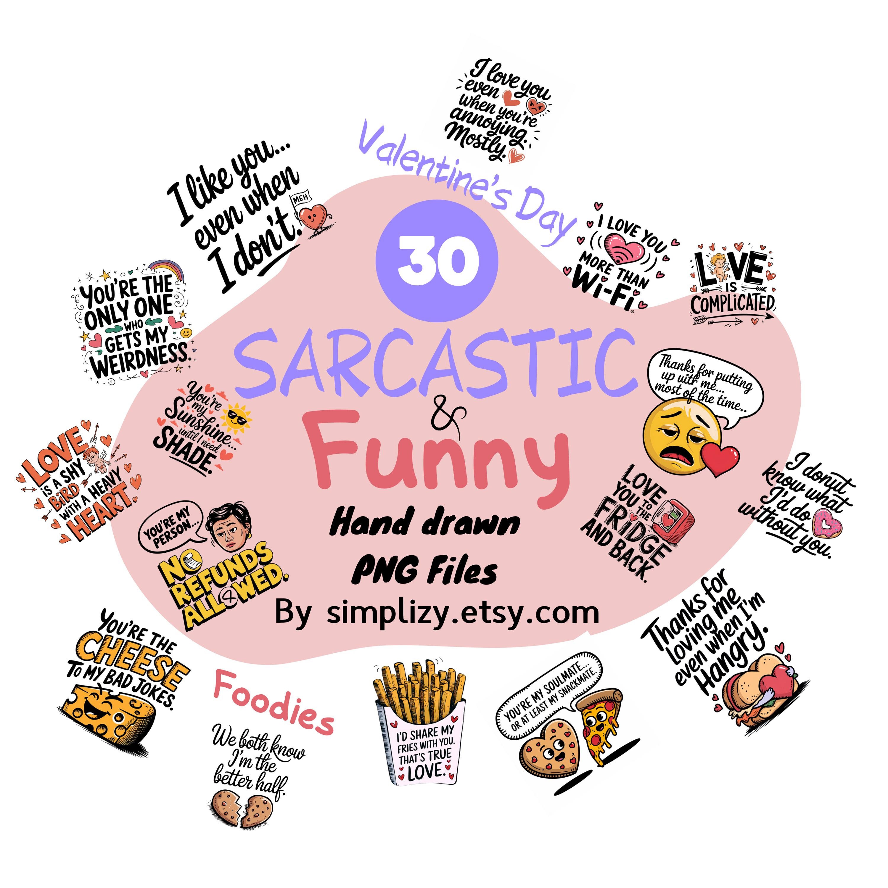 Sarcastic Quotes PNG Bundle: Funny Snarky Clipart for Gifts (Digital Download)