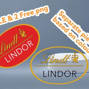 Puede incluir: Dos logotipos de chocolate Lindt Lindor rojos y dorados con el texto "Separate pieces based on colour" y "G FILE & 2 Free png" en texto naranja.