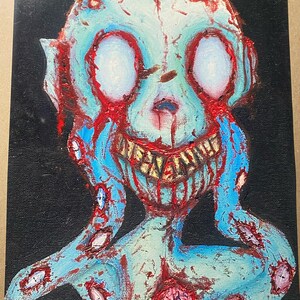 Scary, Surrealism, Dark Abstract, Alien, Zombie, Distorted, Oil Painting Art Print, Semi-Gloss Paper 10x13