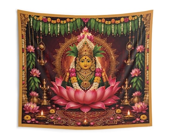 Varalakshmi Vratam-bakgrund | Indisk Pooja-bakgrund | Hinduisk ceremonibakgrund | Festlig dekoration | Traditionell Lakshmi på lotusblomma