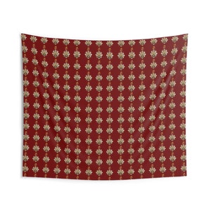 House Warming Pooja Backdrop Maroon/Red Om Golden Lotus Flowers Cloth Free Shipping