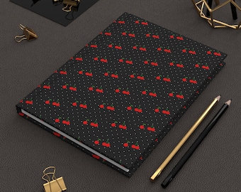 Cuaderno de tapa dura con cerezas, diseño de cerezas negras, cuaderno de papel rayado, diario de escritura, bullet journal, regalo para escritores, set de papelería