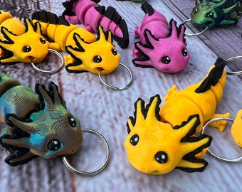 Baby Axolotl Keychain and Figure.  3d Printed Pet
