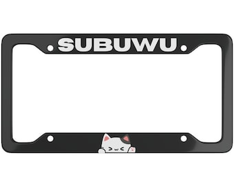 Ultra Slim Subuwu Subaru Anime Peeking Cat Metal License Plate Frame, Aluminum License Plate Customization,Cat Car Accessories,JDM,Car Lover