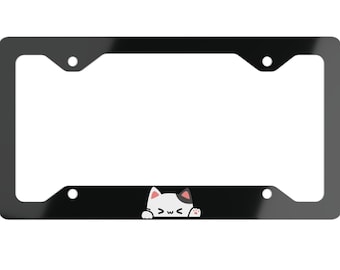 Ultra Slim Peeking Kawaii Cat Metal License Plate Frame Anime Car Decor Gift For Her Cat Lovers Car Decor Accessories Cat Mom Gifts