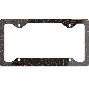May include: Black license plate frame with an orange topographic map design.
