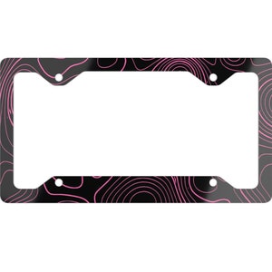 Ultra Slim Black Hot Pink Topographic Aluminum License Plate Frame Gift For Her Womens Car Accessory Adventure Inspired Design for Truck