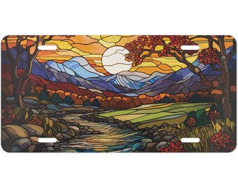 Ultra fino vitral montanha gama placa de licença vaidade presente para ele caminhadas ao ar livre decoração caminhadas acampamento natureza placas de licença