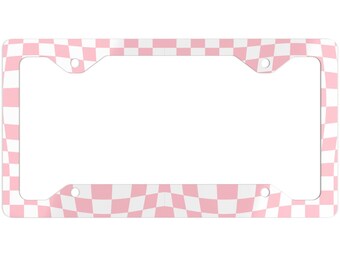 Ultra Slim Checkered Pink and White Aluminum License Plate Frame, License Plate Customization, Vanity Plate Frame ,Cute Car Decor