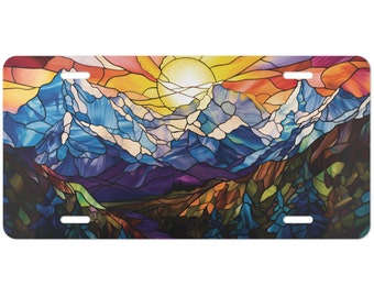 Placa de licença dianteira de alumínio da cordilheira do vitral, decoração ao ar livre para caminhadas, placas de licença da natureza para caminhadas, acampamento