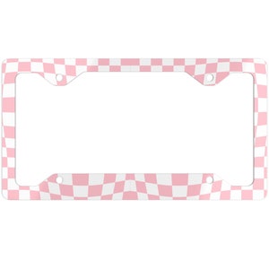 Ultra Slim Checkered Pink and White Aluminum License Plate Frame, License Plate Customization, Vanity Plate Frame ,Cute Car Decor