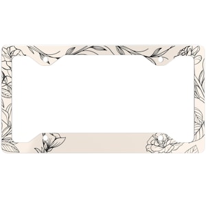 Ultra Slim Minimalist Biege Floral Line Art Nummernschildrahmen, niedliches Autozubehör, Wildblumen Nummernschildrahmen