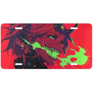 Creepy Horror Lofi Aesthetic Anime Girl Aluminum Vanity Plate Frame JDM Car Gift For Car Lover Neon Cyberpunk Car Decor
