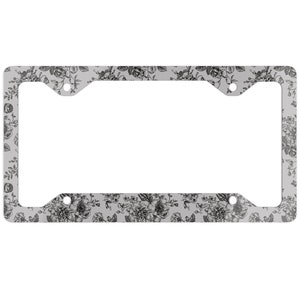 Ultra Slim Black Gray Wildflower Vintage Floral License Plate Frame Goth Cute Car Decor For Her Cute Car Accessories Cottagecore Decor