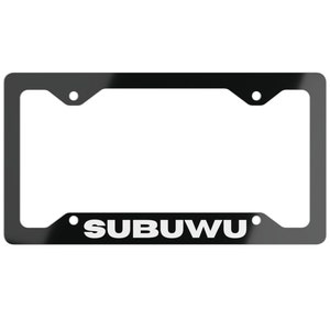 May include: Black license plate frame with white text that reads "SUBUWU".