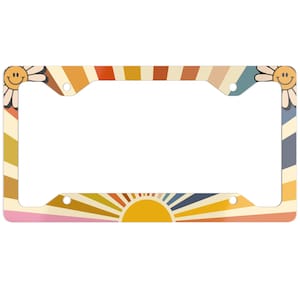 Groovy Aluminiowa Ramka Tablicy Rejestracyjnej 70'S Vibe Retro Akcesoria Samochodowe Hippie Słodkie Akcesoria Samochodowe Dla Kobiet
