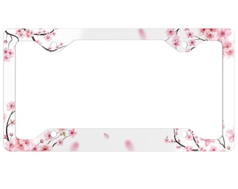 Ultra Slim Cherry Blossom License Plate Frame, Cute Car Accessories, license plate frame slim, Sakura Pink