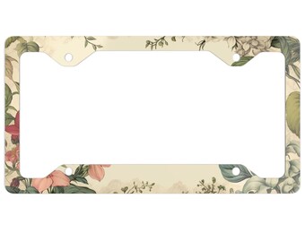 Ultra Slim Vintage Botanical Floral Aluminum License Plate Frame Cute Car Accessories Gift For Her Gift Boho Car Accessories for Women