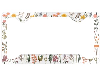 Ultra Slim Wildflower Floral License Plate Frame, Cute Car Accessories, wildflower license plate frame, Cute Cottagecore Decor